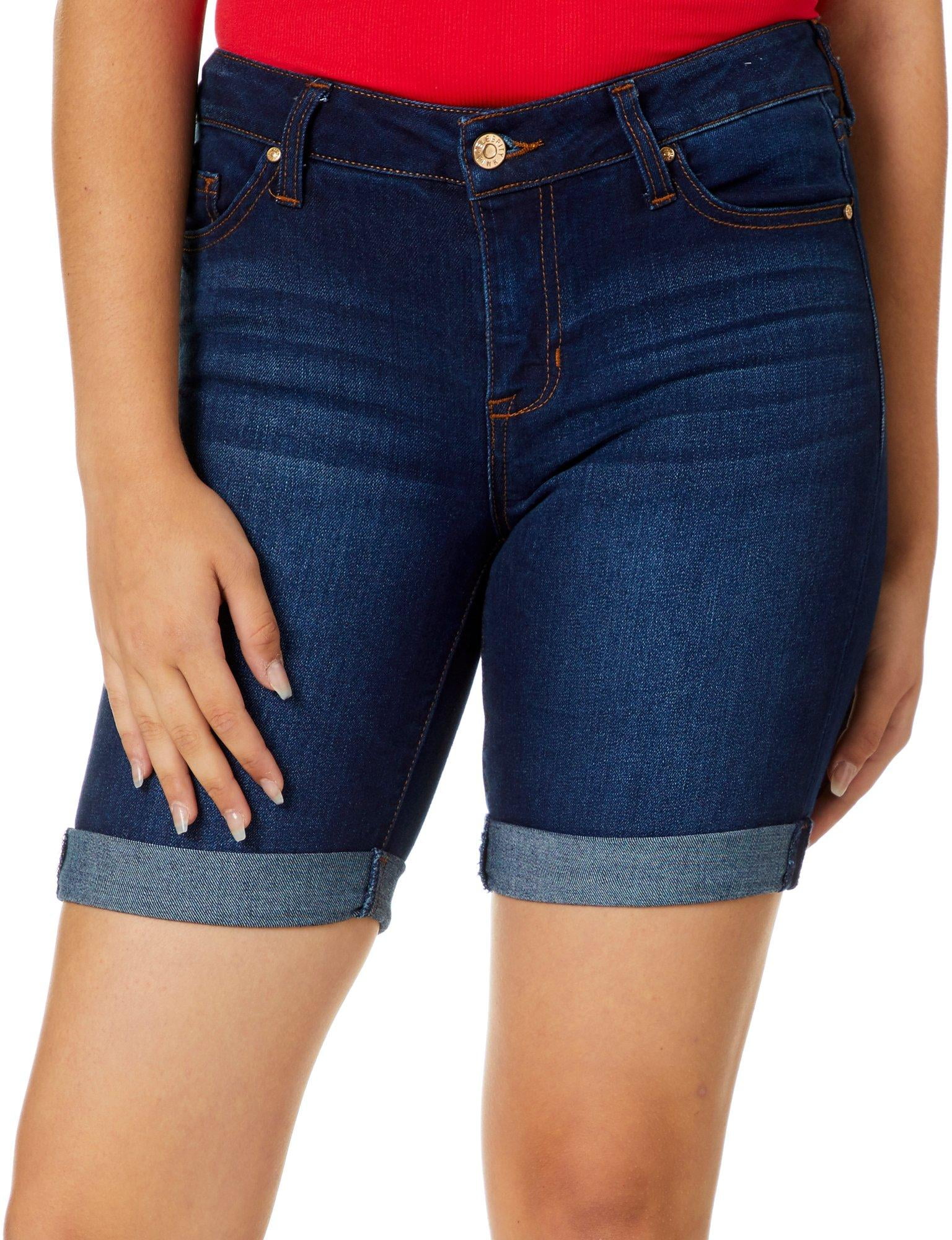 Celebrity Pink Women's Mid Rise Classic Solid Bermuda Shorts w Cuffed Hem