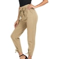 thumbnail image 2 of Pantalones de tubo de cintura alta informales lisos de primavera para mujer con cinturón elástico y nudo de lazo suelto METRO Yuyangstore Pantalones casuales de cintura alta, 2 of 6