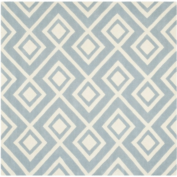 SAFAVIEH Chatham Eric Geometric Wool Area Rug, Blue/Ivory, 7' x 7' Square