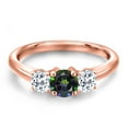 thumbnail image 3 of Gem Stone King 18K Rose Gold Plated Silver Green Mystic Topaz and White Topaz Engagement Ring for Women | 1.21 Cttw | Round 5MM | Gemstone November Birthstone | Size 9, 3 of 6