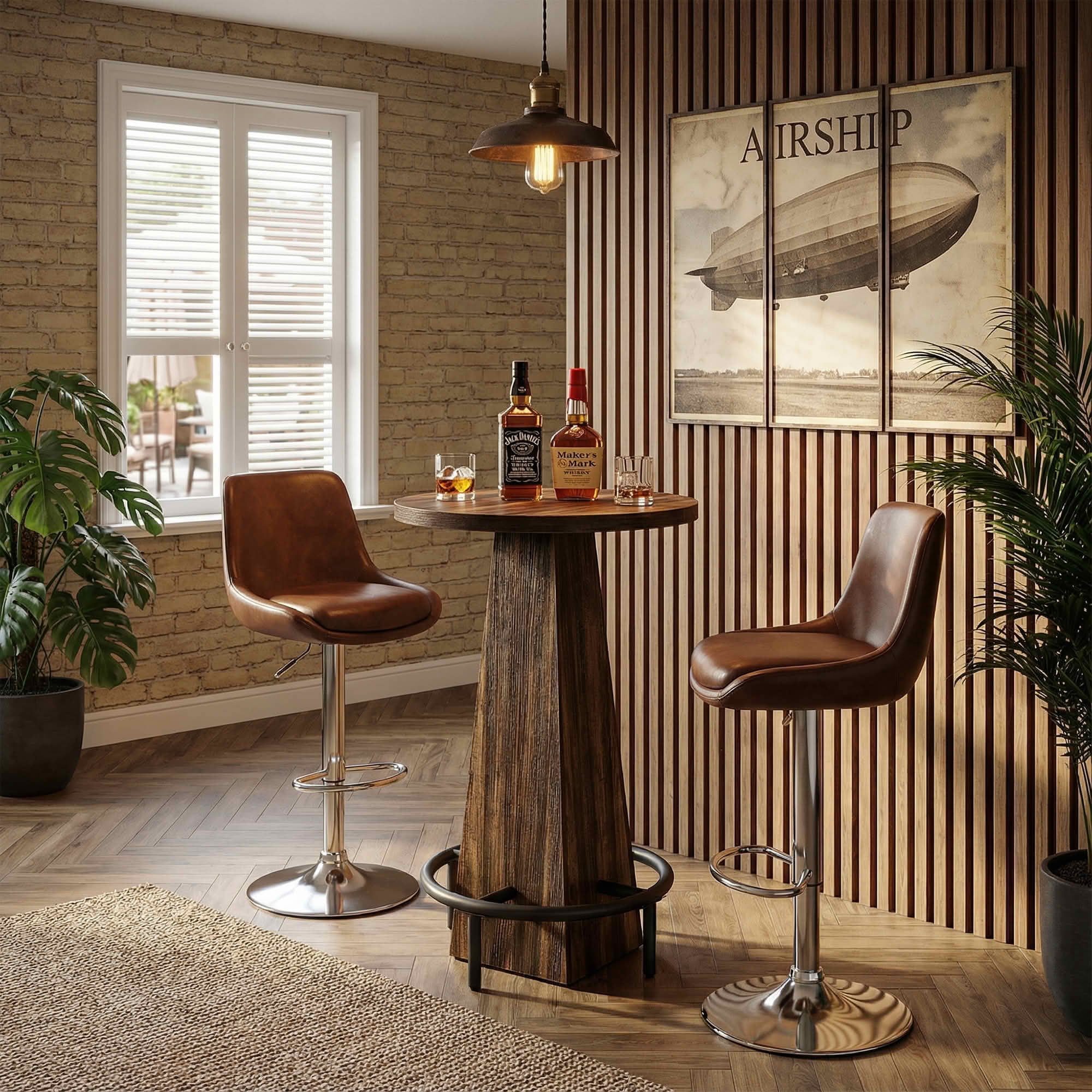 MAYEERTY 23.7" Round Cocktail Pub Table, Space-Saving Modern Rustic Table for Home Bar & Office Lounge, Anti-Wobble Stable Design