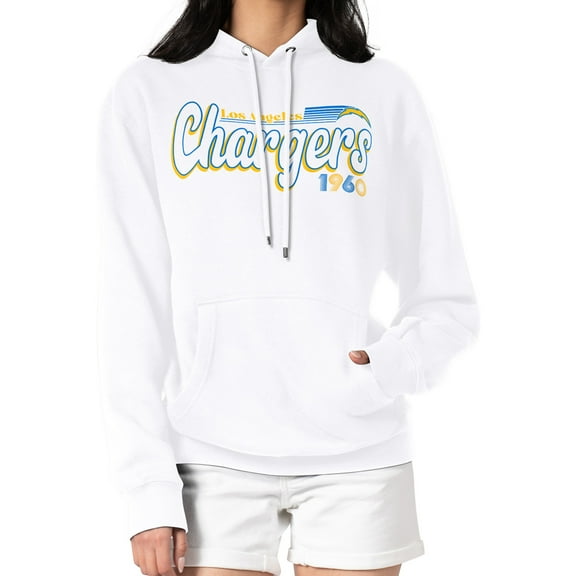 Women's Starter White Los Angeles Chargers Groovy Script Pullover Hoodie