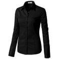 thumbnail image 2 of Doublju Women's Basic Long Sleeve Cotton Button Down Collared Shirt, 2 of 5