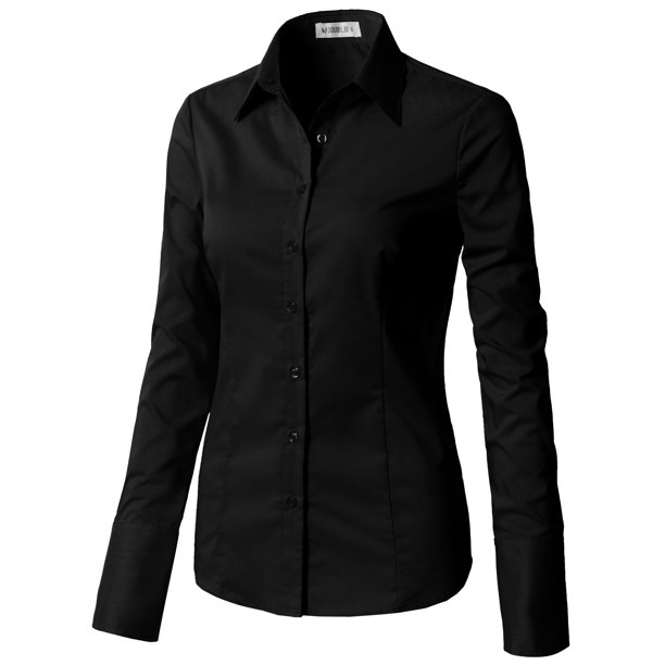 Doublju - Doublju Women's Long Sleeve Slim Fit Button Down Dress Shirt ...