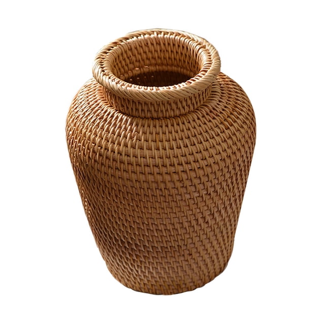 BRIGHTFUFU Florero tejido de mimbre, cesta de flores de estilo Rural, accesorio para fotografía (marrón), 1 ud.