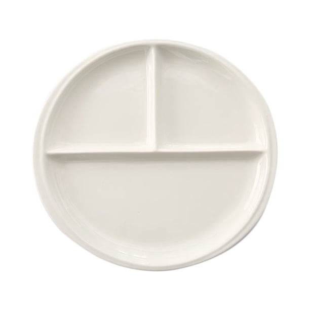 EeaseMX Plato de porcelana china de 20 cm, sencillo, con tres compartimentos, para desayuno, redondo, de cerámica, para decoración del hogar (estilo aleatorio)