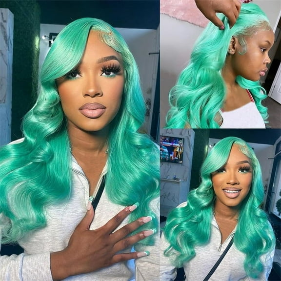 Body Wave Mint Green 13x4 Lace Front Wigs Human Hair 200 Density Pre Plucked Pre Cut UHD Lace Glueless Wig Colored Brazilian Virgin Hair Wigs For Black Women 22 inches