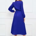 thumbnail image 3 of Mrat Boho Dresses for Women Women's Fashion V-Neck Long Sleeve Solid Pleated Dresses Women's Wear to Work Dresses S-423 Blue M, 3 of 8