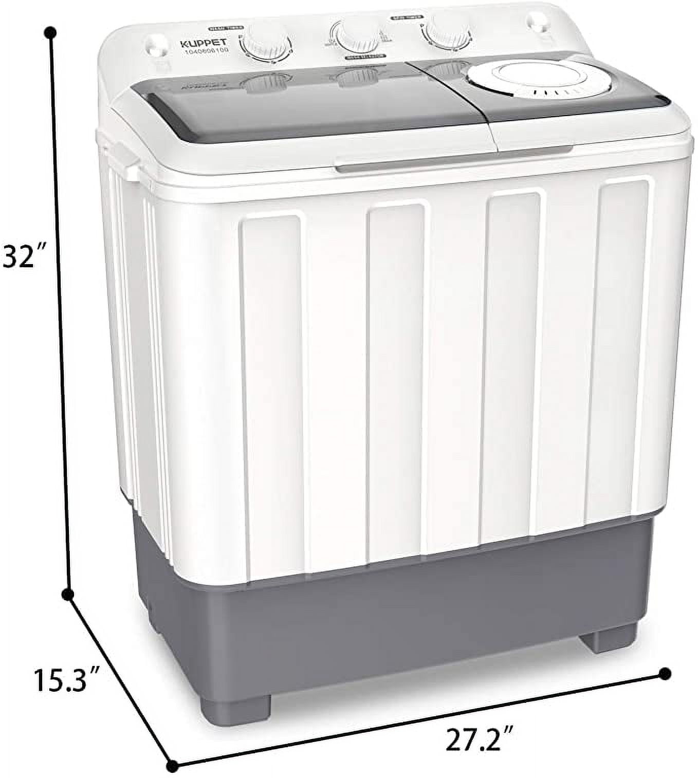 KUPPET Portable Compact Mini Washing Machine,Twin Tub 26.4 lbs Capacity, Washer(17.6lbs)&Spiner(8.8lbs),Built-in Drain Pump,Semi-Automatic，For  Dorms, Camping, Apartments, RV's, and more(White&Gray) 