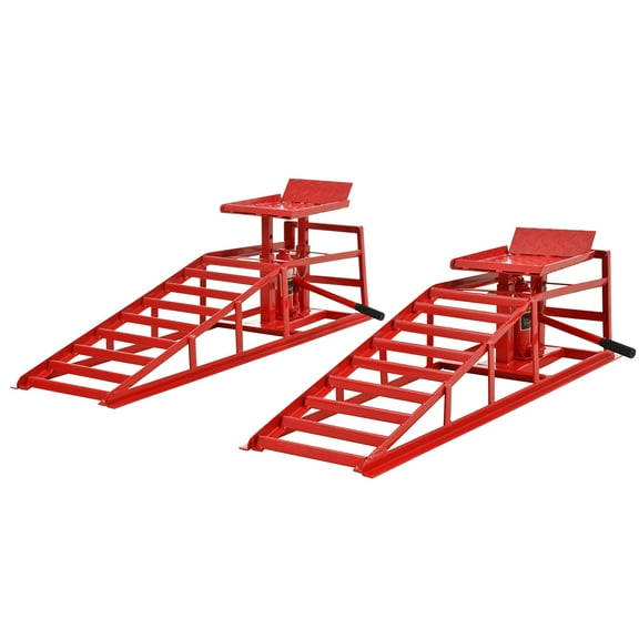 【LuckyNote】5 Ton (10,000 LBS) Hydraulic Service Ramps, 2-Pack Heavy-Duty Steel Garage Lift for Auto Repair & Maintenance, Red