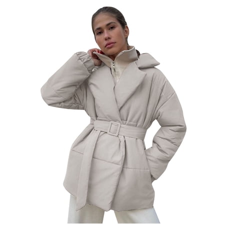 ZHOUCHANKIDS Elegant Winter for Women Plus Size Outerwear Long Coat with Detachable Belt Beige L