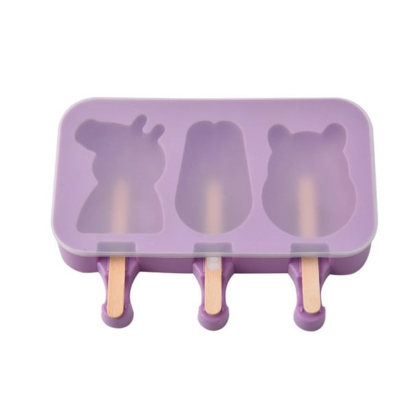 Paquete de 2 moldes de silicona para paletas con tapa, 3 cavidades, moldes caseros para paletas de hielo con 100 palitos de madera para paletas de hielo DIY, molde para barra de helado Ormromra CPB-US-WZY82