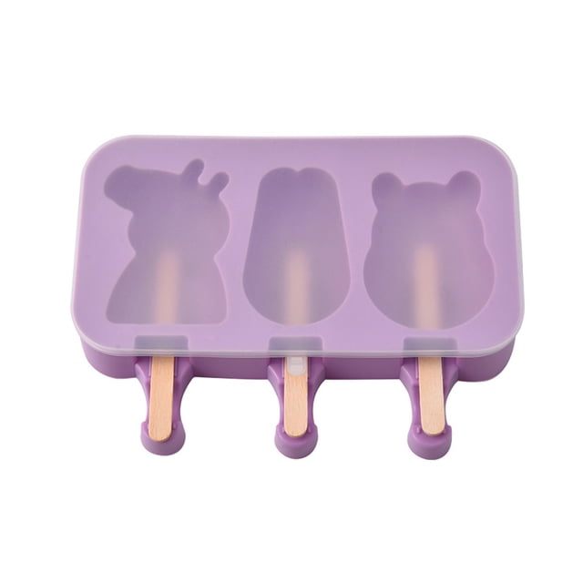 Paquete de 2 moldes de paletas de silicona con tapa, moldes de paletas de hielo caseros de 3 cavidades con 100 palitos de madera para molde de barra de helado de paletas de hielo Diy Jormftte CPB-US-WZY82