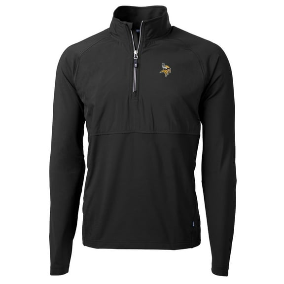 Men's Cutter & Buck Black Minnesota Vikings Adapt Eco Knit Hybrid Recycled Quarter-Zip Raglan Jacket