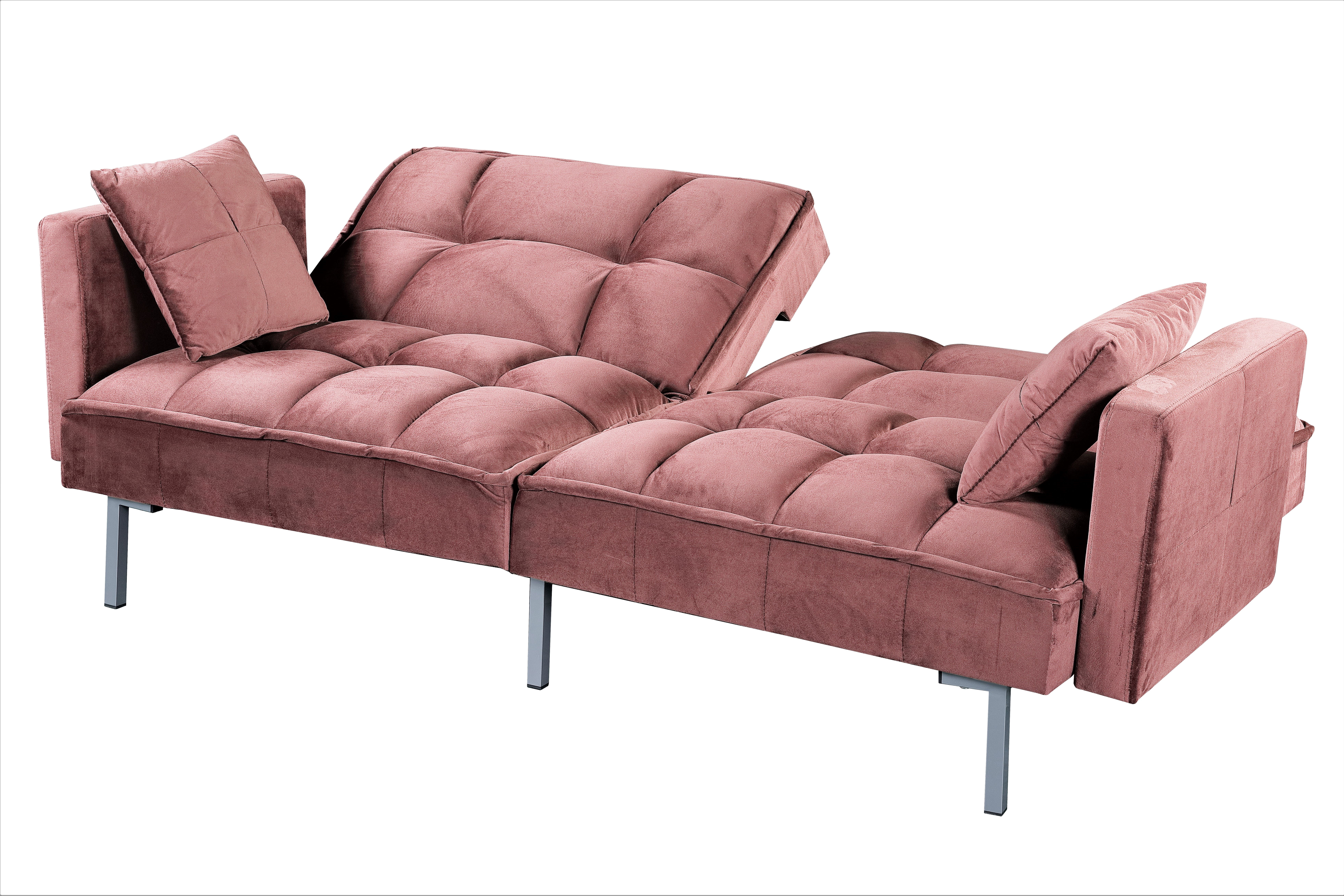 Uspridefurniture Bernal 75.6"W Velvet Futon Sofa Bed Sleeper, Rose