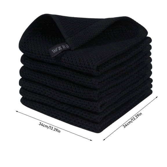 Limited Edition 100% Cotton Waffle Weave Kitchen Towels and Dish Cloths 1PCS, Black Dish Towels for Drying Dishes, Soft and Absorbent Hand Towels Washcloths with Hanging Hook, Machine Washable 9x7 in