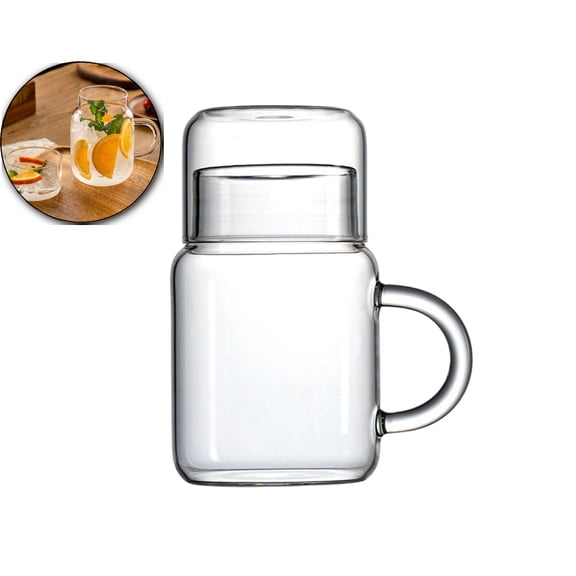 High Borosilicate Glass Water Pitcher with Lid – 1L Heat Resistant Cold Brew Kettle for Hot & Cold Drinks, Thickened Explosion-Proof Carafe with V-Shaped Spout for Office (Clear, 7.1 Inch)