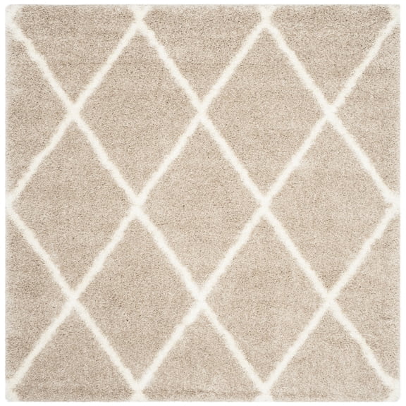 SAFAVIEH Montreal Vesela Geometric Diamonds Shag Area Rug, Beige/Ivory, 6'7" x 6'7" Square