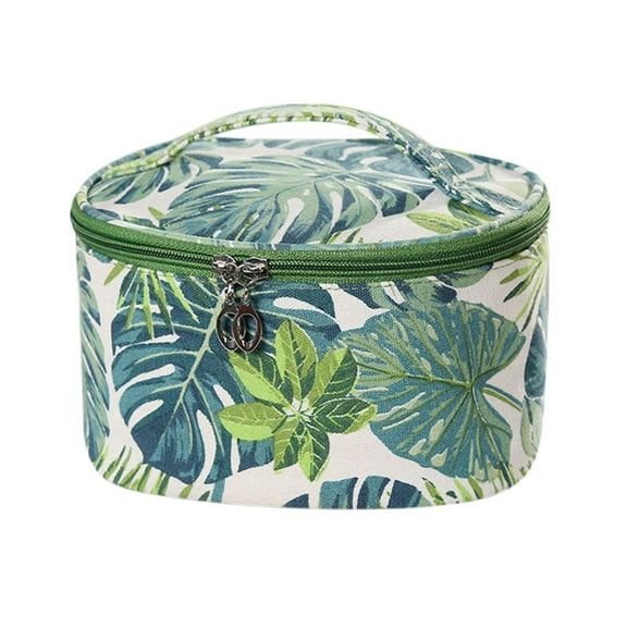 Large Capacity Makeup Bag, Tropical Canvas Cosmetic Pouch, Travel Toiletries Storage Purse for Women, Cotton Fabric Washbag, Creative Print, Lightweight and Portable