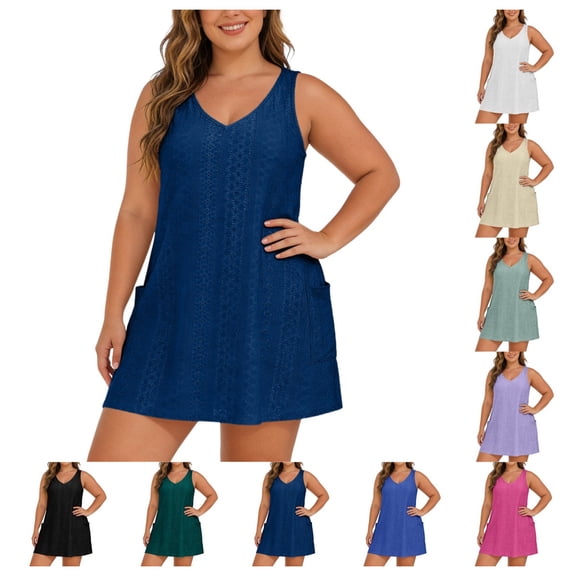 Gpoecd One Piece Swimsuit Women Plus Size Sleeveless Bikini Swimsuit with Beach Cover Up Outfit Bathing Suit Ladies Navy,XXXL
