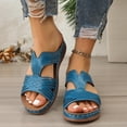 thumbnail image 5 of CYMMPU Women's Woven Strap Wedge Slide Sandals, Open Toe Platform Slip On Slippers, Comfort Outdoor Summer Walking Footwear Blue 40, 5 of 9