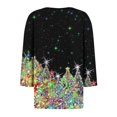 thumbnail image 4 of Puntoco Camiseta informal con cuello en V y botones con estampado navideño de moda para mujer, blusa holgada de manga 3/4, 4 of 5