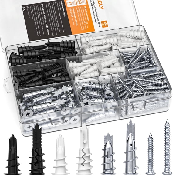 INCLY 200PCS #8 Metal Self Drilling Drywall Anchors With Screws Kit, 100 Zinc Metal & Plastic Heavy