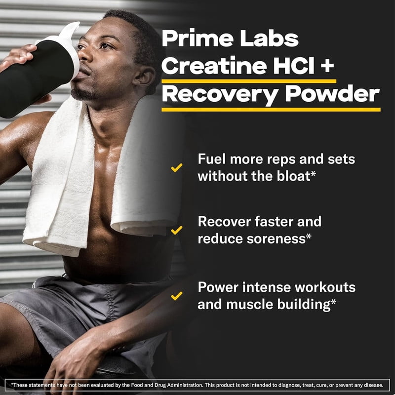 Prime Labs Creatine HCl Powder with AstaReal Astaxanthin 6mg - Supports Muscle Recovery & Brain Health - Con-Cret Creatine HCl (7X More Concentrated Than Monohydrate) - 60 Servings