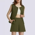 thumbnail image 2 of Business Casual Outfits for Women Fashion Leisure Sleeveless Solid Color Blazer and Shorts Dressy 2Pcs Set, 2 of 5