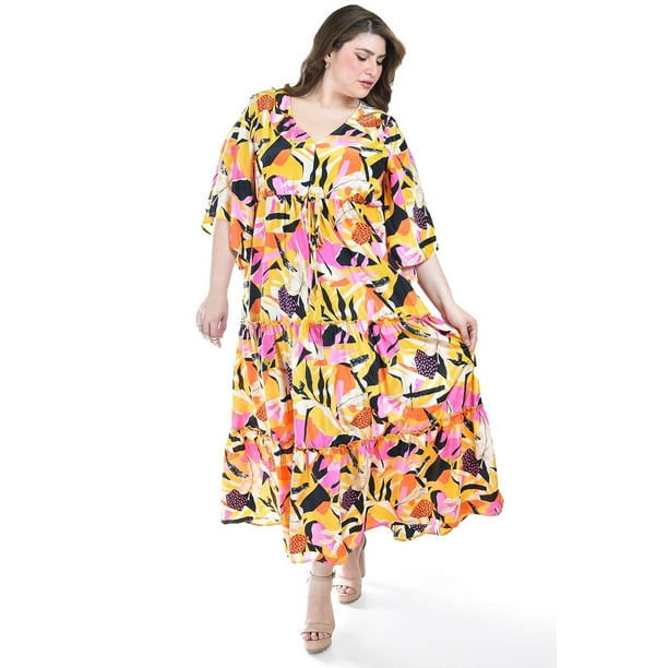 Maxi vestido estampado Roman Fashion /Tallas Extras, 3834 (Amarillo) amarillo 38