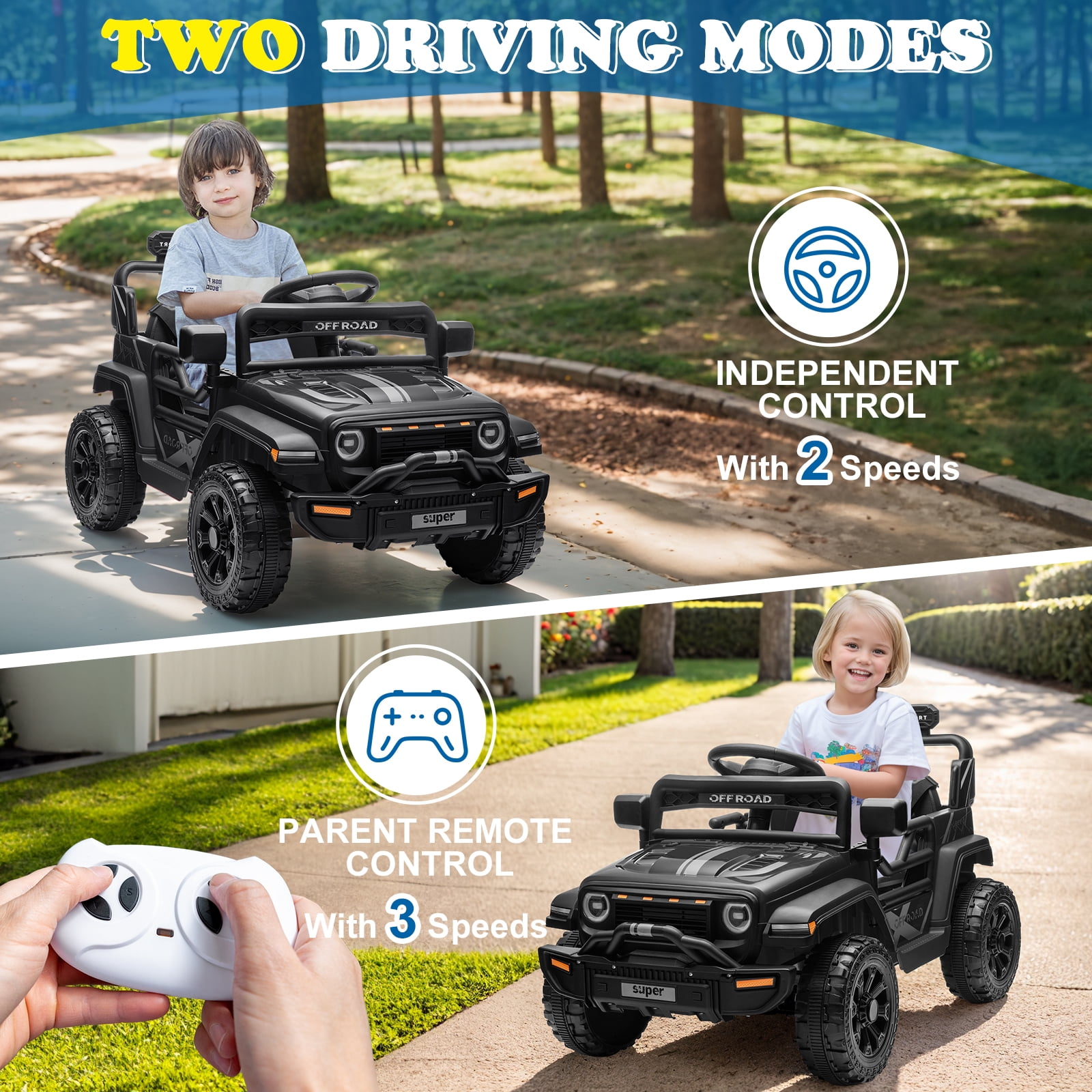 Ktaxon 12V Electric Wiggle Car for Kids, Electric Ride On Car for Aged 3+, 2 Speeds, Flashing Wheels, Bluetooth, LED Lights- Blue