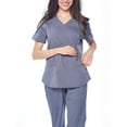 thumbnail image 4 of Dagacci Medical Uniform Women's Fitted Y Neck Natural Stretch Scrub Set (Pewter Gray,L), 4 of 5
