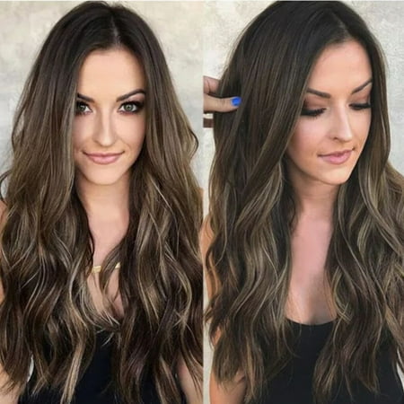 XIAQUJ 25.5 Inch Long Curly Hair Big Wave Mid Part Wig High Temperature Silk Fiber Hair Synthetic Wig Outre Wig Long Wig Brown