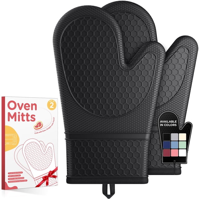 Juego de 2 guantes de cocina Kitsure de silicona resistentes al calor, color negro