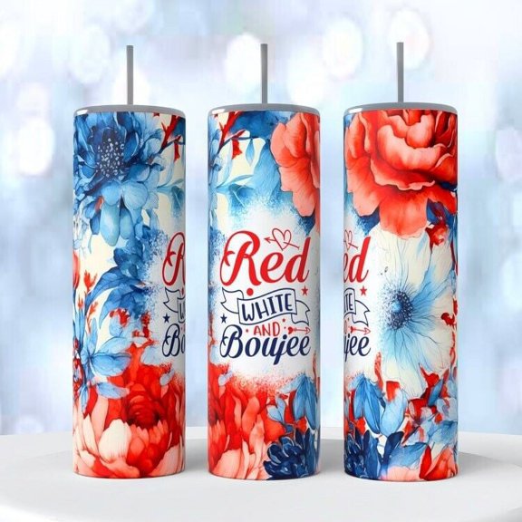 Red White & Boujee 4th July Image on a 20 ounce Tumbler insulated coffee cup