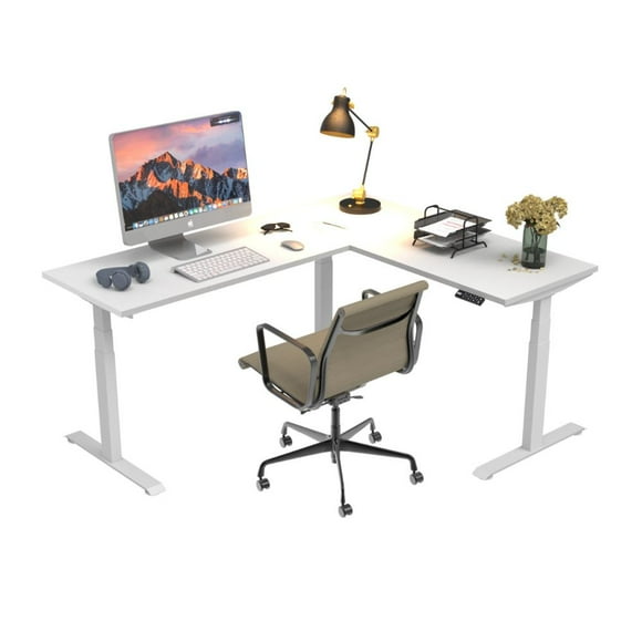 Escritorio En L De Altura Ajustable Tipo Escuadra 180x150cm 25mm De Grosor Color Blanco Amplio Y Resistente 150 Kg De Capacidad