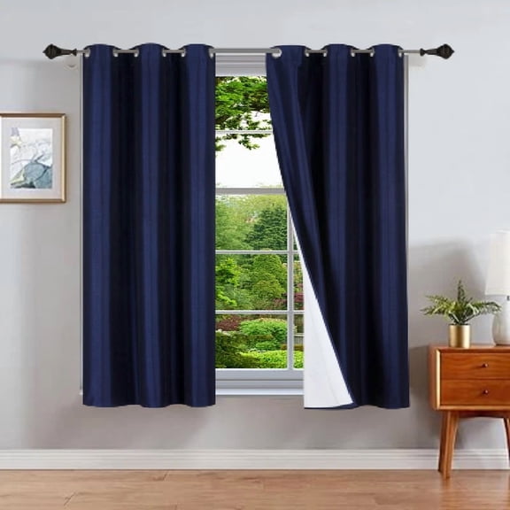 Gorgeous Home Linen Navy Blue Foam Backing 2pc Blackout Panel Window Grommet Curatin Drape 35" Width X 63" Length Each pc