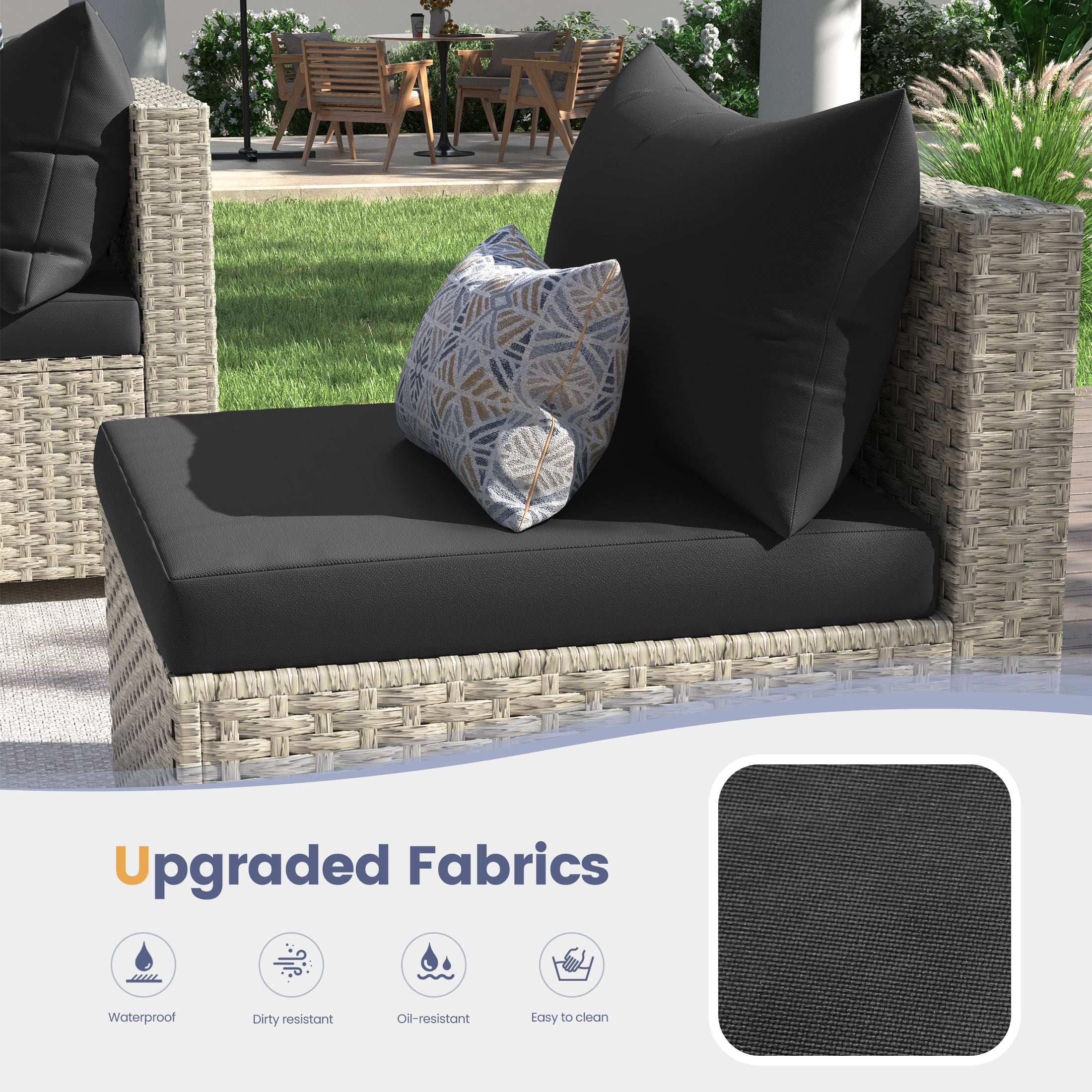 UDPATIO 9 Pieces Outdoor Patio Furniture Set, Outdoor Wicker Patio Conversation Set with Cushions for Backyard, Porch, Garden(Black)
