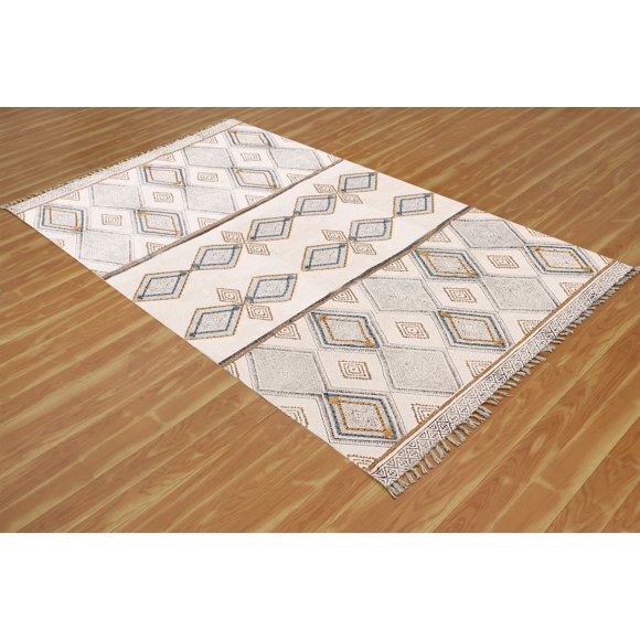 Casavani Handwoven Grey Cotton Dhurrie Square Dining Room Carpets Outdoor Patio Rug 5x5 feet
