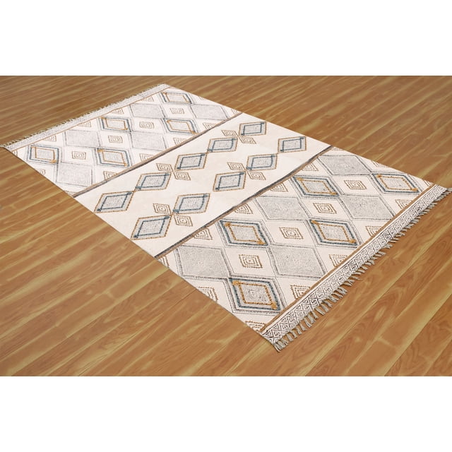 Casavani Handwoven Grey Cotton Dhurrie Square Kitchen Mats Outdoor Patio Rug 4x4 feet