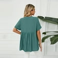 thumbnail image 2 of FJUCHAI Womens Shirts V Neck Short Sleeve Buttons Tops Tee Solid Color Blouse Loose Fit S-XXL, 2 of 10