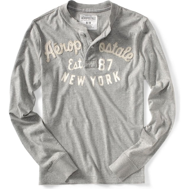 Aeropostale Mens Est 1987 Henley Shirt, Gris, Mediano