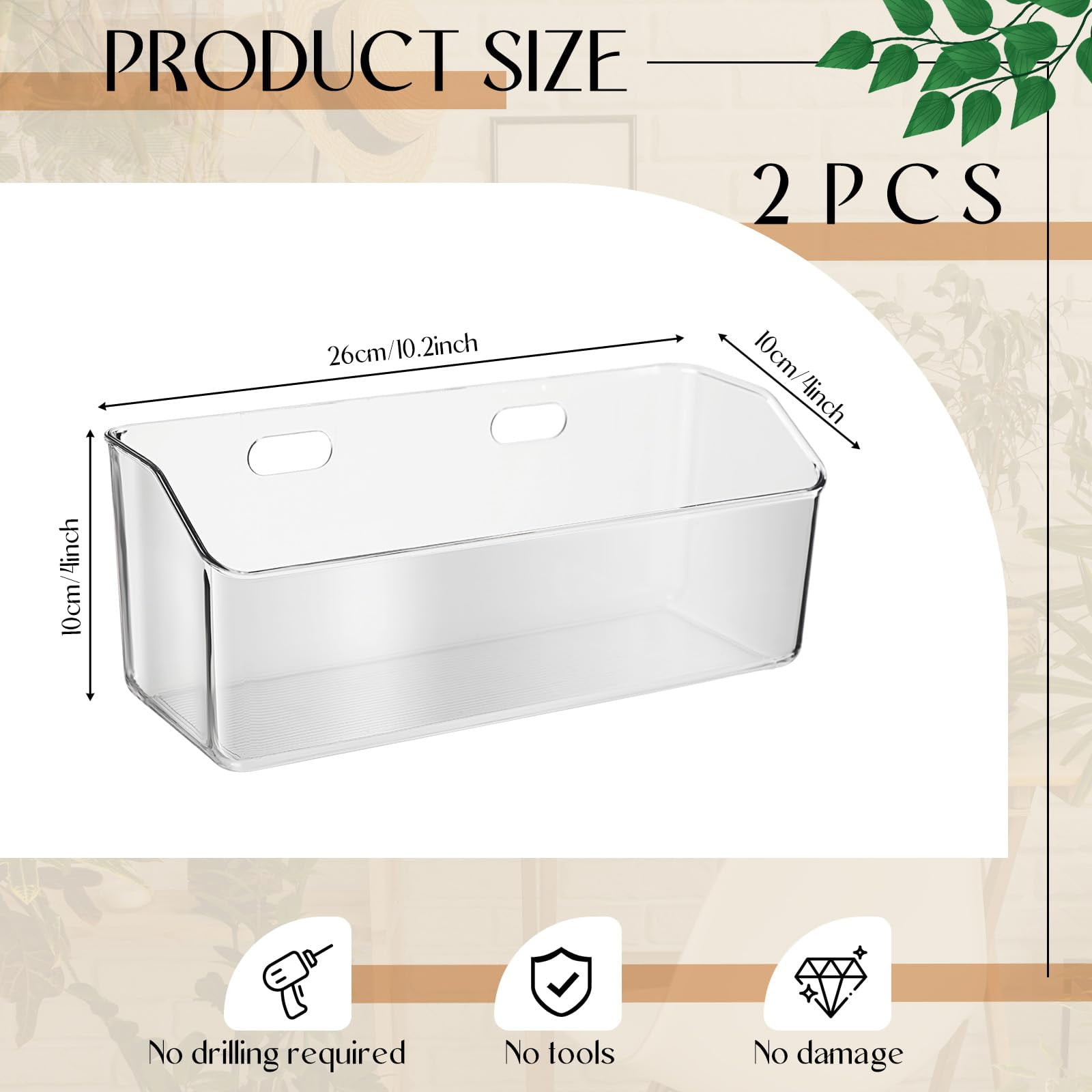 MODANU 2 Packs Adhesive Cabinet Door Organizer, Clear Plastic Lid Organizer for Food Storage Container Lid, Wall Mounted over Pantry Door Organizer Bin Holder Caddy for Kitchen Bathroom