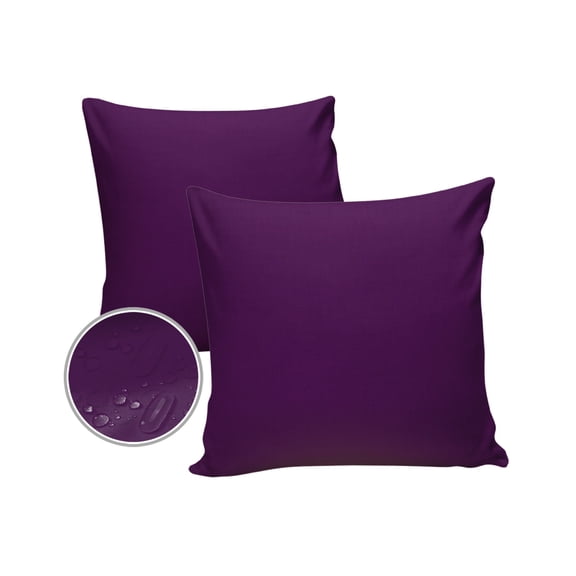 Pack of 2 Outdoor Pillow Covers, Solid Color Purple Waterproof Square Throw Pillowcase Cushion Decorative Pillow Covers for Couch Patio Tent, 20x20 in