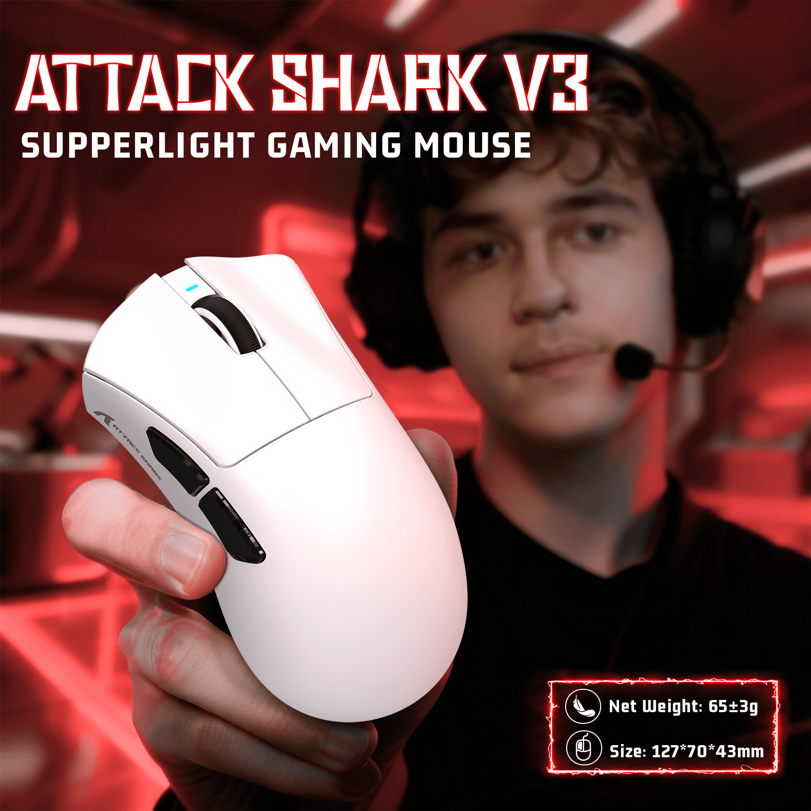 ATTACK SHARK, Wireless Gaming Mouse, PAW3311 Sensor, 25000 DPI