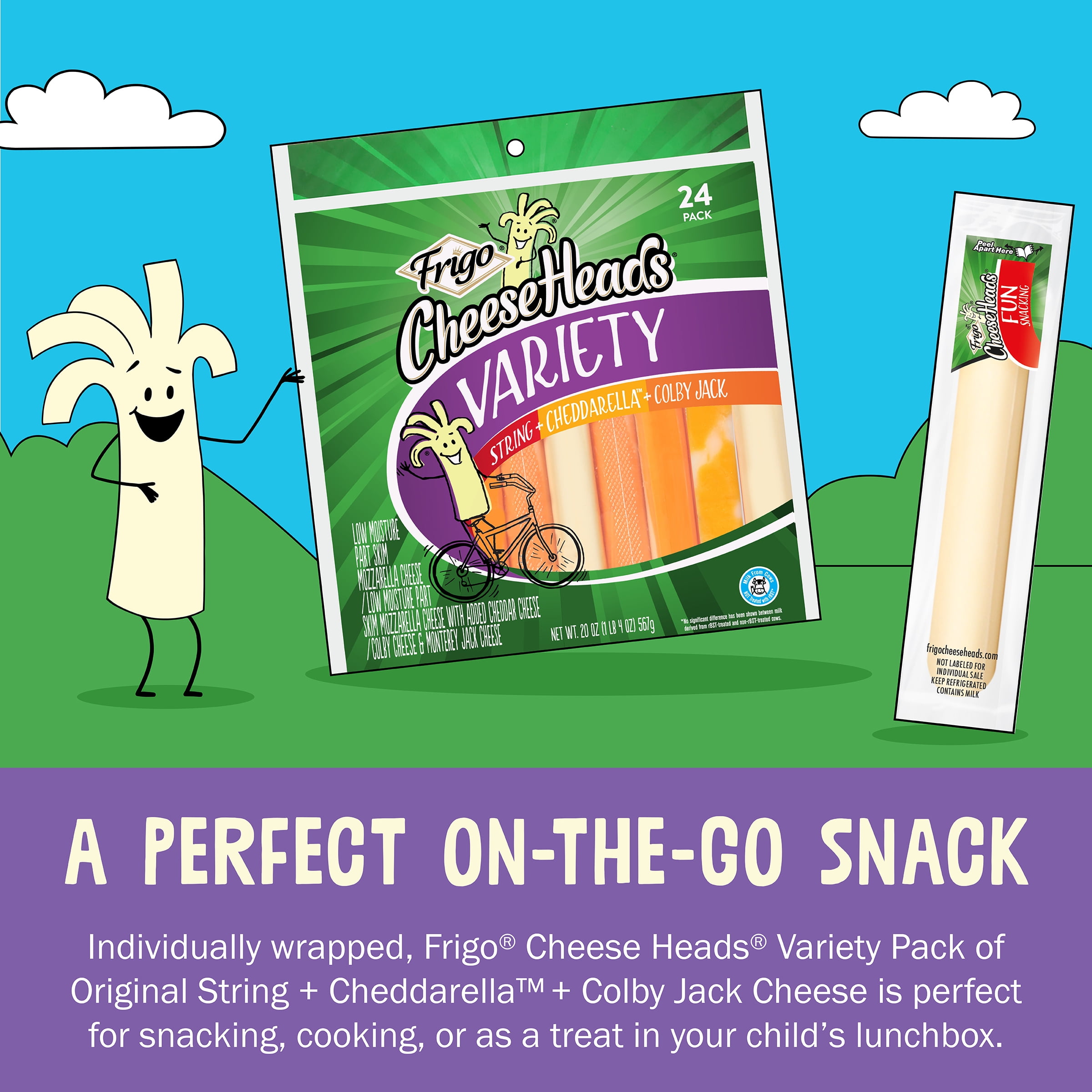 Frigo® Cheese Heads® Variety Assortment of Original String Cheese, Cheddarella™ and Colby Jack, 20 oz, 24 Count