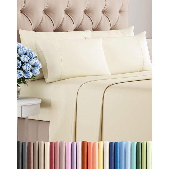 Queen 6 Piece Bed Sheet Set in Off White with Deep Pockets