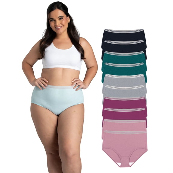 Fit for Me by Fruit of the Loom Women's Plus Size Cotton Brief Panties, Soft Comfort Waistband, Full Coverage, Multipacks, Sizes 1X–5X