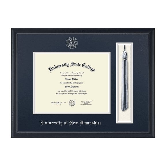 Framerly - UNH Tassel Diploma Frame with Navy and Silver Mat