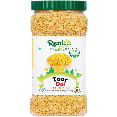 Rani Organic Toor Dal (Split Pigeon Peas) 64oz (4lbs) 1.81kg Bulk PET Jar ~ All Natural | Vegan | Gluten Friendly | NON-GMO | Indian Origin | USDA Certified Organic